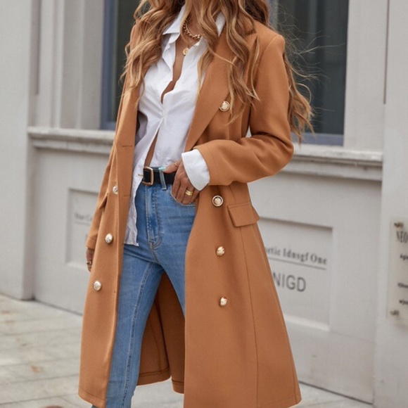 Classic Double Breasted Button up Jacket Coat - Picture 2 of 9